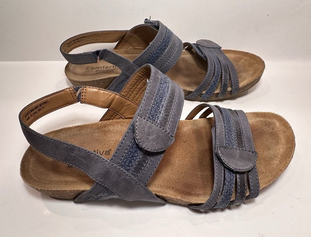 Comfortiva Gabrielle 2 Leather Comfort Sandals Women’s 9.5M Blue Cork Footbed